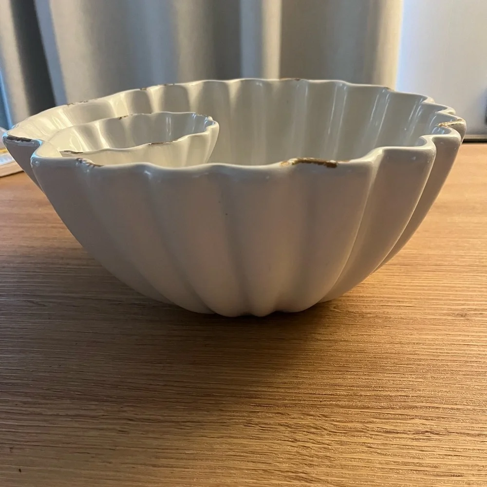 Large Double Shell Porcelain Serve Dish  Label Shrimp Cocktail Chips Dip